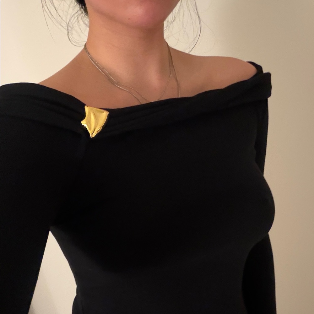 Commense Black Off-Shoulder Top with Gold Accent